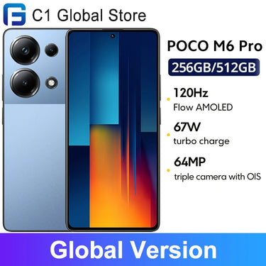 Global Version POCO M6 Pro Helio G99 Ultra 120Hz Flow AMOLED DotDisplay 67W turbo charging 64MP Triple Camera with OIS